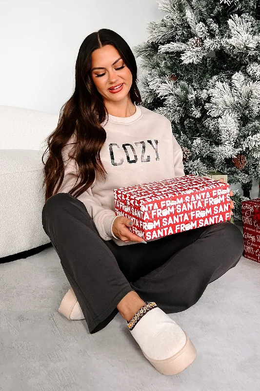 Women's Sweatshirts for All-Weather Wear -Slowing It Down Plaid "Cozy" Sweatshirt (Taupe)