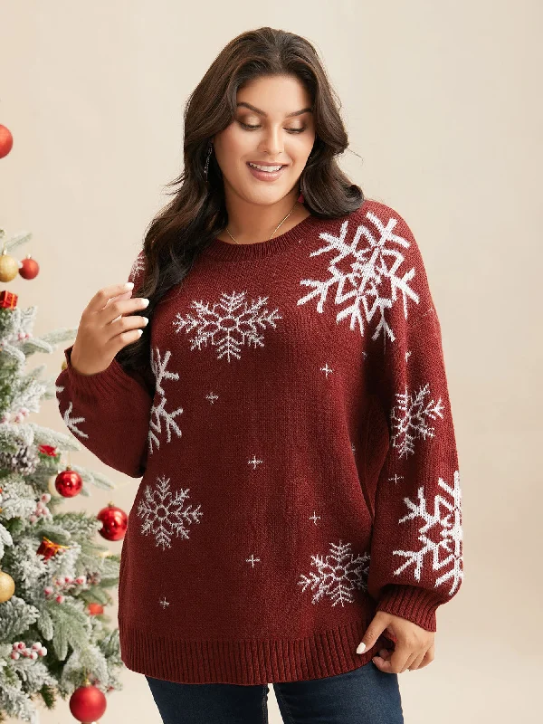 Women's Lightweight Woolen Knit Pullovers Sweater-Snowflakes Pattern Drop Shoulders Pullover Women's Lightweight Woolen Knit Pullovers Sweater-Snowflakes Pattern Drop Shoulders Pullover