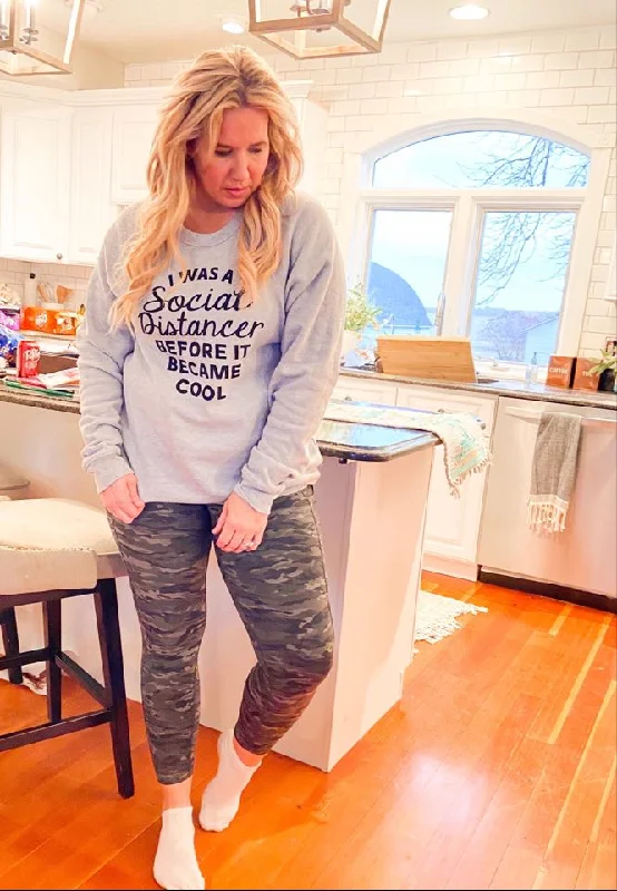Women's Sweatshirts for Gym and Workout -Social Distancing Before It Was Cool Crew Sweatshirt CLOSEOUT Women's Sweatshirts for Gym and Workout -Social Distancing Before It Was Cool Crew Sweatshirt CLOSEOUT