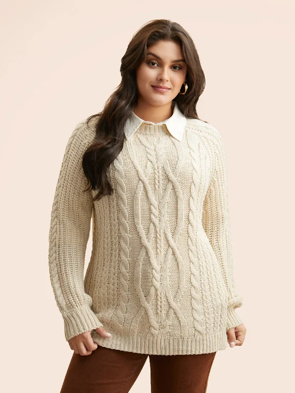 Women's Woolen Knit Pullover Sweater for Casual Wear-Solid Cable Knit Raglan Sleeve Pullover Women's Woolen Knit Pullover Sweater for Casual Wear-Solid Cable Knit Raglan Sleeve Pullover