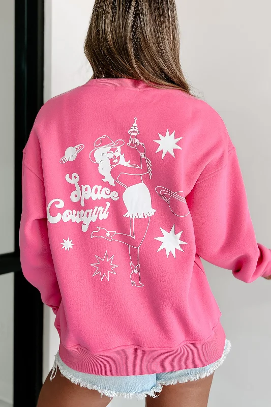 Women's Sweatshirts with Ribbed Design -"Space Cowgirl" Double-Sided Graphic Crewneck (Hot Pink) Women's Sweatshirts with Ribbed Design -"Space Cowgirl" Double-Sided Graphic Crewneck (Hot Pink)