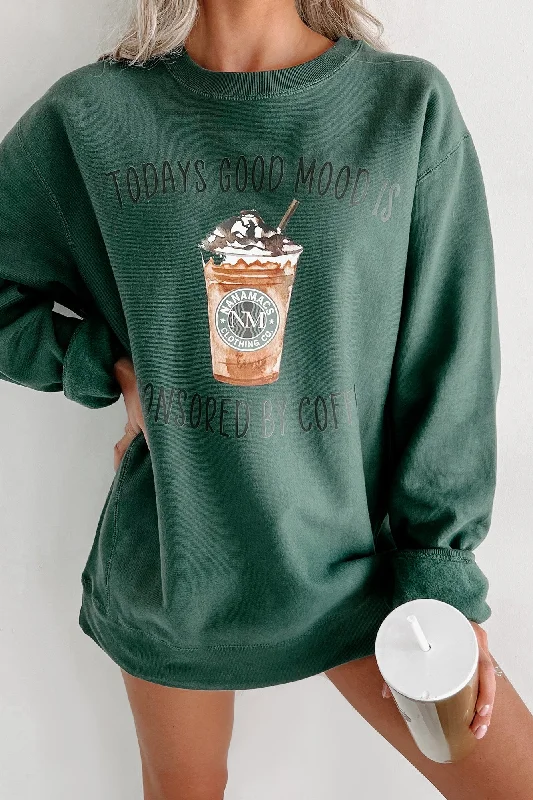 Women's Sweatshirts with Unique Fabrics -"Sponsored By Coffee" Heavyweight Graphic Crewneck (Alpine Green) - Print On Demand
