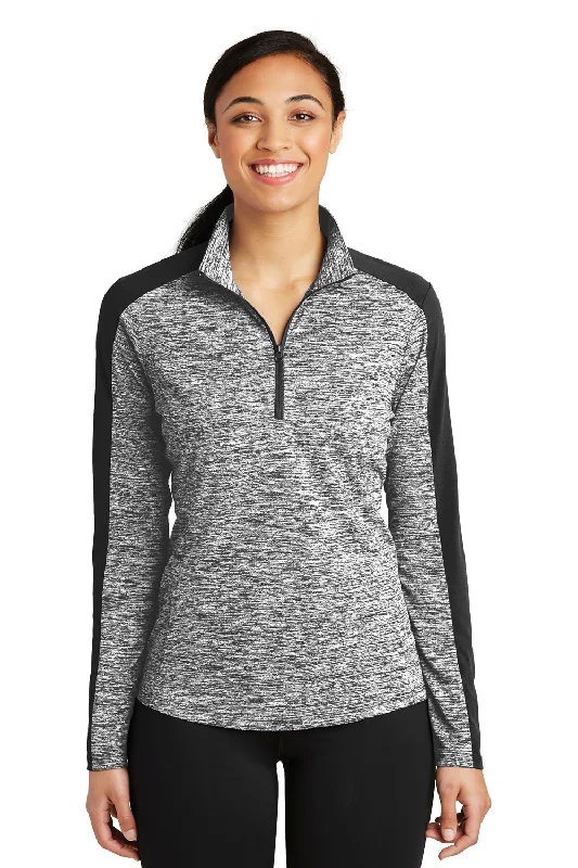 Women's Sweatshirts for Beach Vacations -Sport-Tek Womens Electric Heather Moisture Wicking 1/4 Zip Sweatshirt - Black Electric/Black