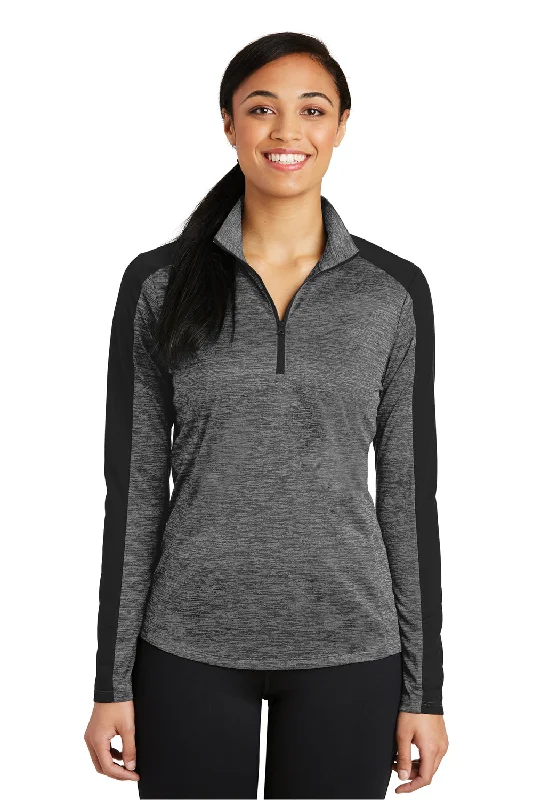 Women's Sweatshirts for Stylish Comfort -Sport-Tek Womens Electric Heather Moisture Wicking 1/4 Zip Sweatshirt - Grey Black Electric/Black
