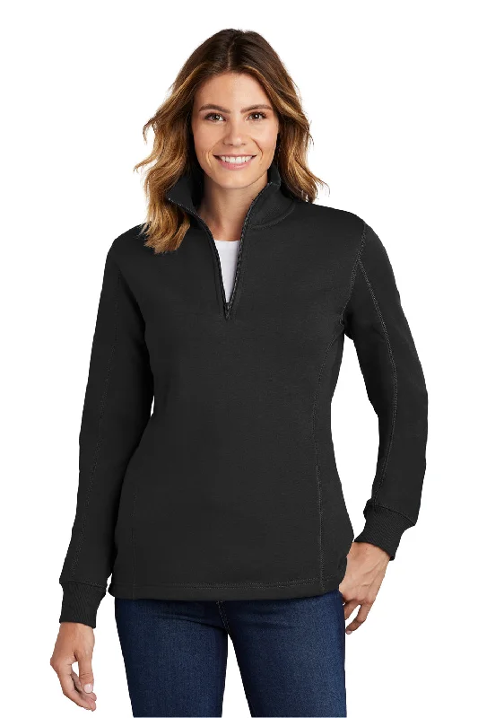 Women's Sweatshirts with Ultra-Soft Lining -Sport-Tek Womens Shrink Resistant Fleece 1/4 Zip Sweatshirt - Black