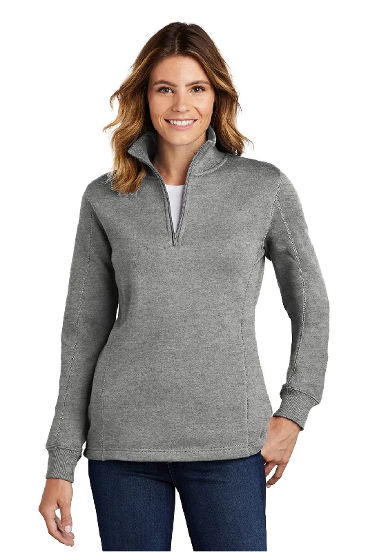 Women's Sweatshirts with Flattering Design -Sport-Tek Womens Shrink Resistant Fleece 1/4 Zip Sweatshirt - Heather Vintage Grey