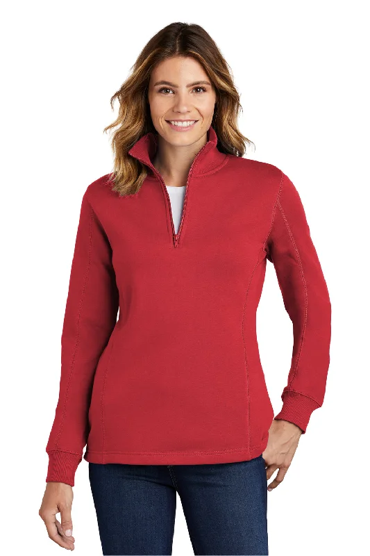 Women's Sweatshirts with Printed Sleeves -Sport-Tek Womens Shrink Resistant Fleece 1/4 Zip Sweatshirt - True Red
