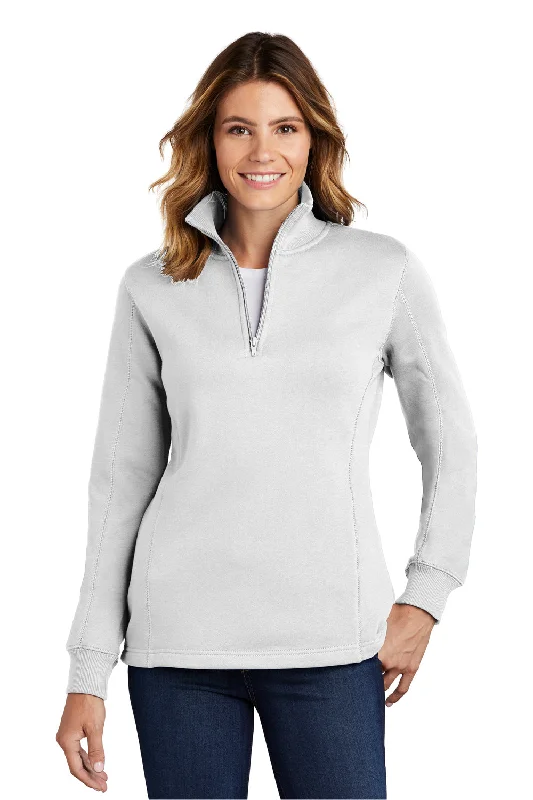 Women's Sweatshirts for All-Day Wear -Sport-Tek Womens Shrink Resistant Fleece 1/4 Zip Sweatshirt - White Women's Sweatshirts for All-Day Wear -Sport-Tek Womens Shrink Resistant Fleece 1/4 Zip Sweatshirt - White