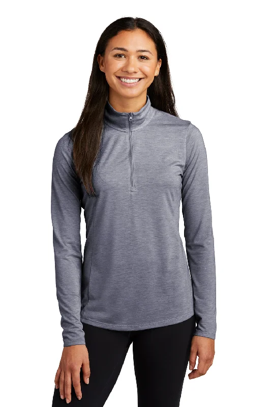 Women's Sweatshirts with Textured Design -Sport-Tek Womens Moisture Wicking 1/4 Zip Sweatshirt - Heather True Navy Blue