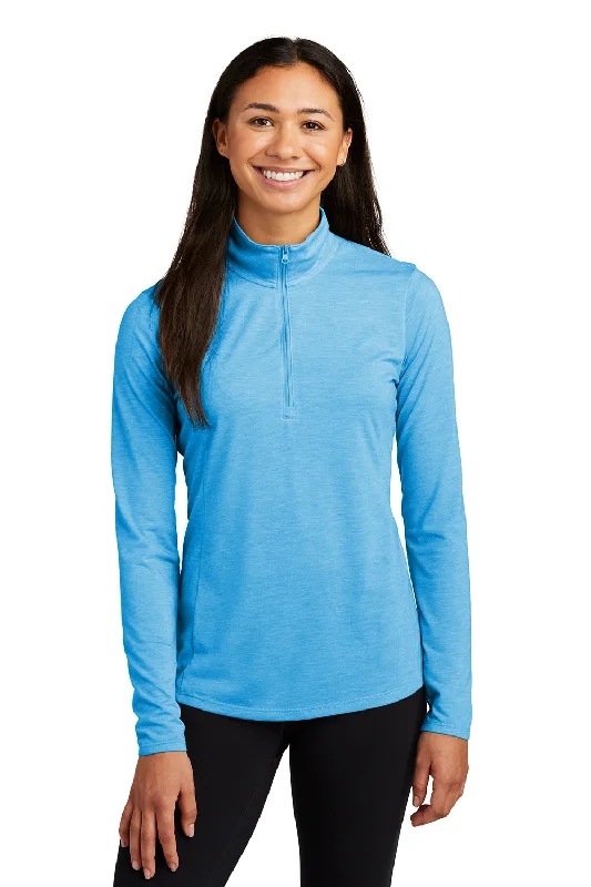 Women's Sweatshirts for Cold Winter Walks -Sport-Tek Womens Moisture Wicking 1/4 Zip Sweatshirt - Heather Pond Blue