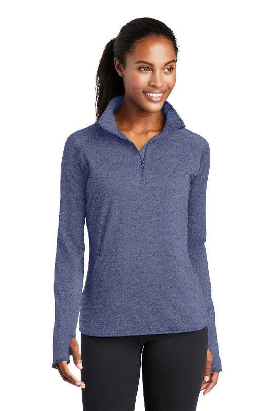 Women's Sweatshirts for Quick Outfits -Sport-Tek Womens Sport-Wick Moisture Wicking 1/4 Zip Sweatshirt - Heather True Navy Blue