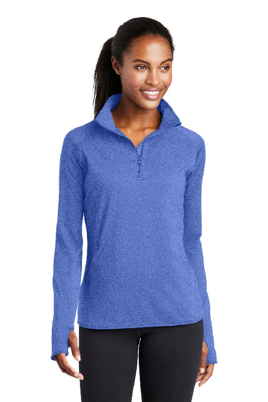 Women's Sweatshirts for Autumn Adventures -Sport-Tek Womens Sport-Wick Moisture Wicking 1/4 Zip Sweatshirt - Heather True Royal Blue