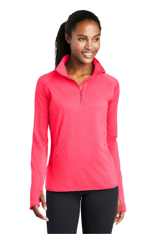 Women's Sweatshirts with Elastic Waistband -Sport-Tek Womens Sport-Wick Moisture Wicking 1/4 Zip Sweatshirt - Hot Coral Pink