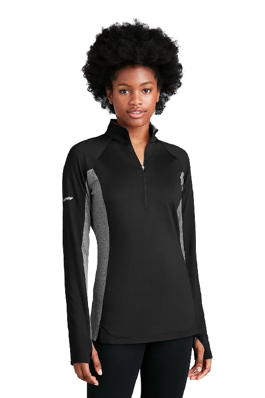Women's Sweatshirts with Stretch for Easy Movement -Sport-Tek Womens Sport-Wick Moisture Wicking 1/4 Zip Sweatshirt - Black/Heather Charcoal Grey