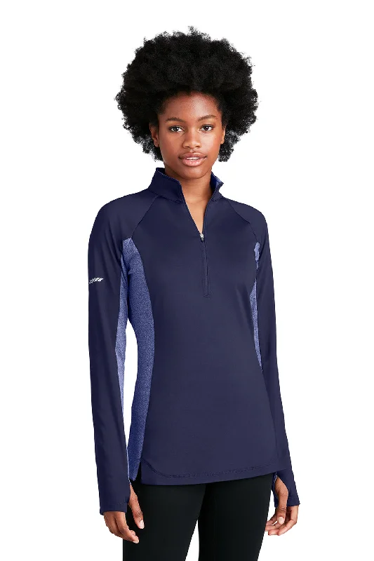 Women's Sweatshirts with Funky Logo -Sport-Tek Womens Sport-Wick Moisture Wicking 1/4 Zip Sweatshirt - True Navy Blue/Heather True Navy Blue