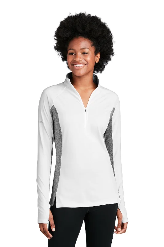 Women's Sweatshirts with Cozy Fits -Sport-Tek Womens Sport-Wick Moisture Wicking 1/4 Zip Sweatshirt - White/Heather Charcoal Grey Women's Sweatshirts with Cozy Fits -Sport-Tek Womens Sport-Wick Moisture Wicking 1/4 Zip Sweatshirt - White/Heather Charcoal Grey
