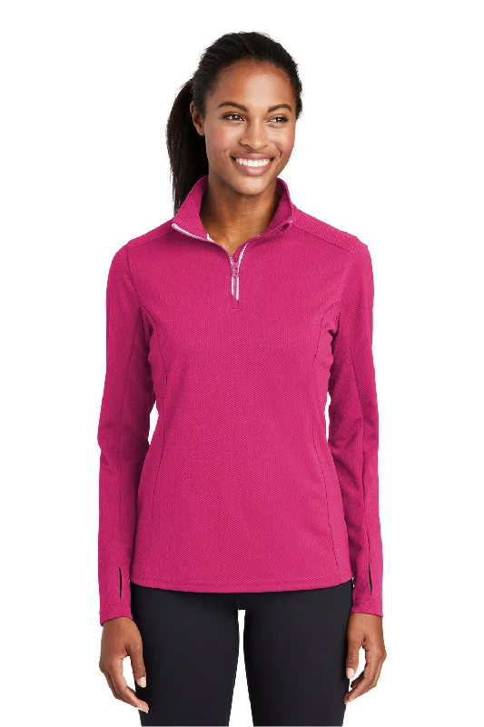 Women's Sweatshirts with Ribbed Hem -Sport-Tek Womens Sport-Wick Moisture Wicking 1/4 Zip Sweatshirt - Raspberry Pink - Closeout