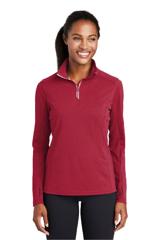 Women's Sweatshirts with Bold Lettering -Sport-Tek Womens Sport-Wick Moisture Wicking 1/4 Zip Sweatshirt - Deep Red