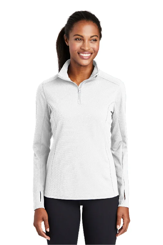 Women's Sweatshirts with Detailed Stitching -Sport-Tek Womens Sport-Wick Moisture Wicking 1/4 Zip Sweatshirt - White - Closeout