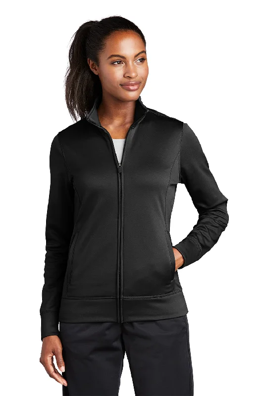 Women's Sweatshirts with Stretchy Ribbed Cuffs -Sport-Tek Womens Sport-Wick Moisture Wicking Fleece Full Zip Sweatshirt - Black