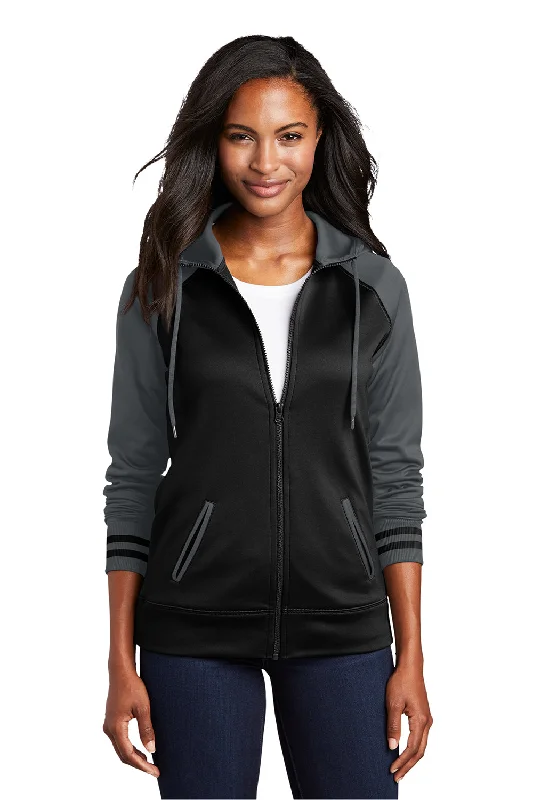 Women's Sweatshirts with High Neck for Warmth -Sport-Tek Womens Sport-Wick Moisture Wicking Fleece Hooded Sweatshirt Hoodie - Black/Dark Smoke Grey Women's Sweatshirts with High Neck for Warmth -Sport-Tek Womens Sport-Wick Moisture Wicking Fleece Hooded Sweatshirt Hoodie - Black/Dark Smoke Grey