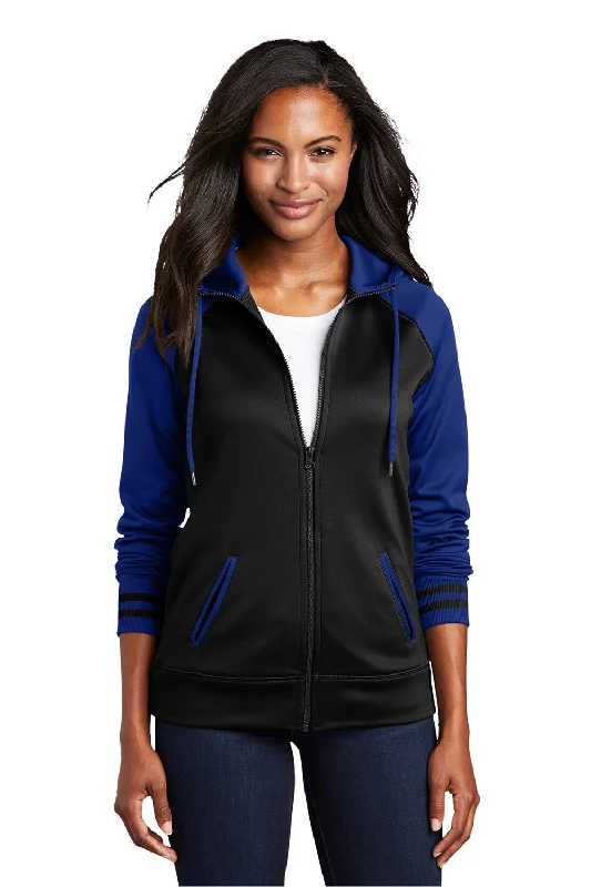 Women's Sweatshirts with Built-In Hood for Weather Protection -Sport-Tek Womens Sport-Wick Moisture Wicking Fleece Hooded Sweatshirt Hoodie - Black/True Royal Blue