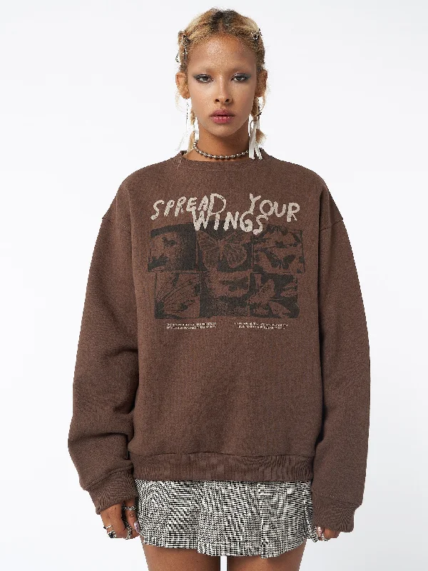 Women's Sweatshirts for Streetwear Style -Spread Your Wings Brown Sweatshirt