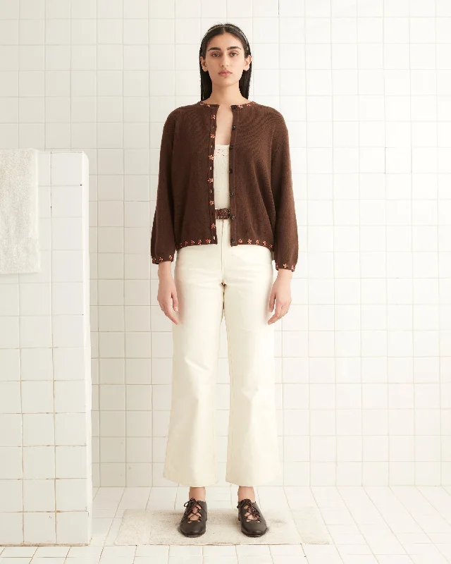 Knit Tops for Casual Days-Starflower Beaded Cardigan - Brown