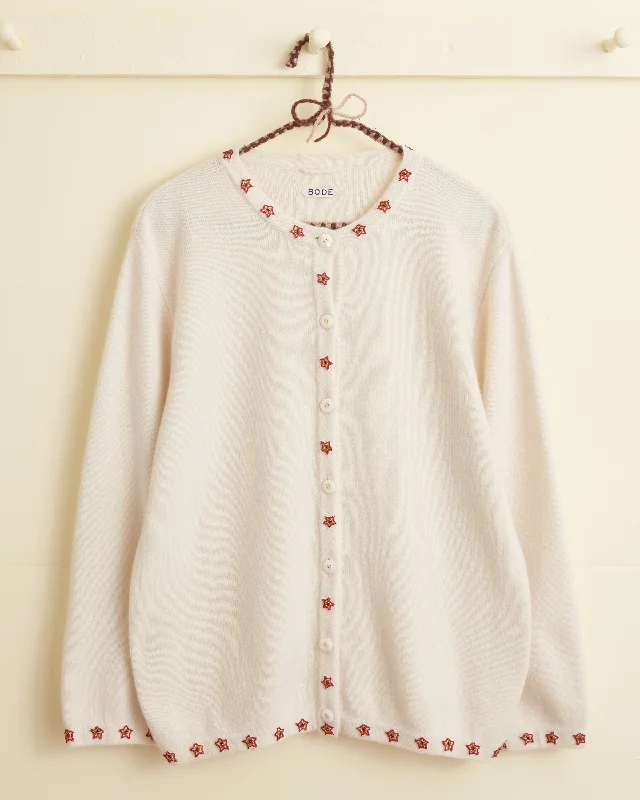Striped Knit Tops-Starflower Beaded Cardigan - Cream