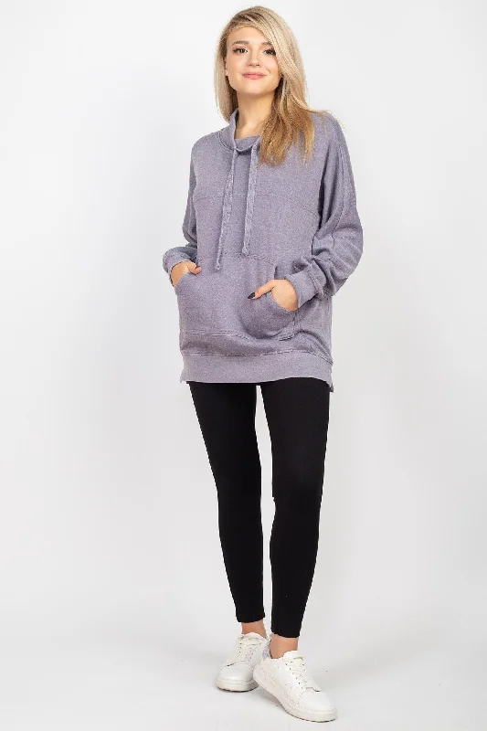 Women's Sweatshirts with Graphic Designs -Stoosh High Loop French Terry Long Tunic with Pockets