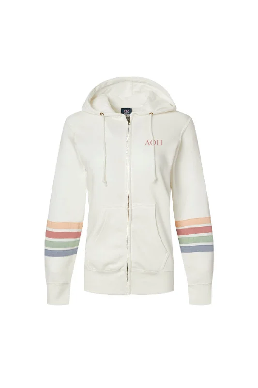 Women's Sweatshirts for Working Out -Striped Sleeve Full Zip Hoodie