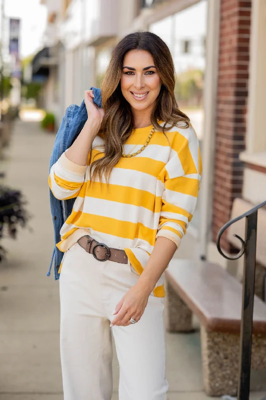 Women's Sweatshirts with Lightweight Fabric -Striped V Stitched Sweatshirt