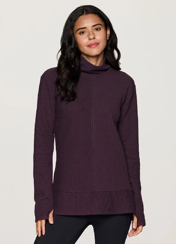 Women's Sweatshirts with Bold Colors -Studio Jacquard Mock Neck Pullover
