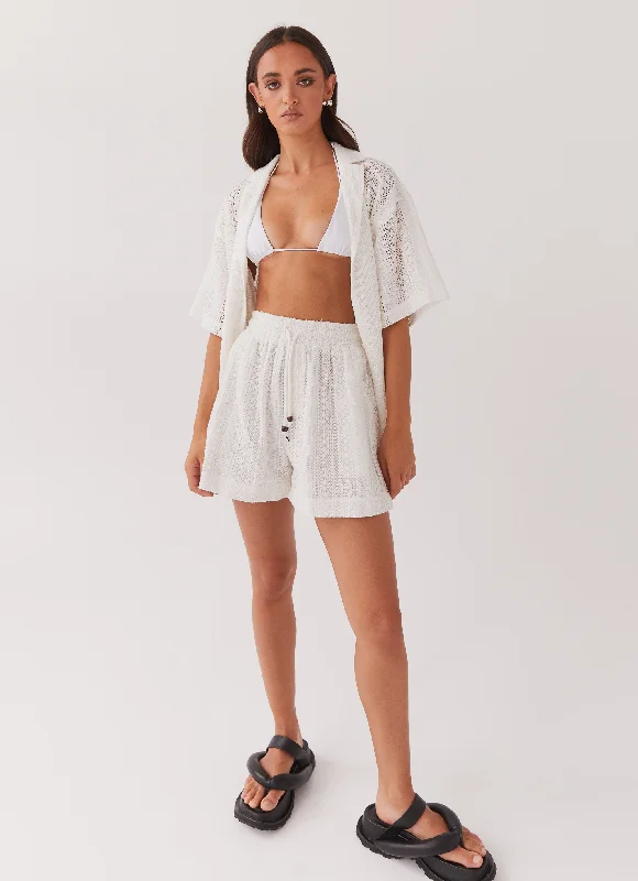 Knit Tops with Simple Patterns-Sun Catcher Knit Shorts - Ivory