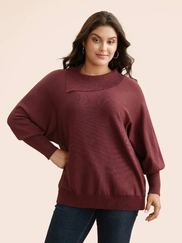 Women's Cashmere Knitwear Pullover Sweater-Supersoft Essentials Asymmetrical Neck Dolman Sleeve Pullover