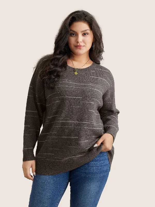 Women's Pullovers Sweater for Autumn Layers-Supersoft Essentials Asymmetrical Striped Round Neck Pullover
