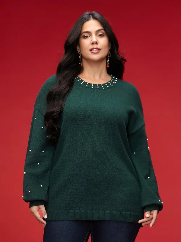 Women's Pullovers Sweater with Casual Fit-Supersoft Essentials Beaded Neckline Drop-Shoulder Pullover Women's Pullovers Sweater with Casual Fit-Supersoft Essentials Beaded Neckline Drop-Shoulder Pullover