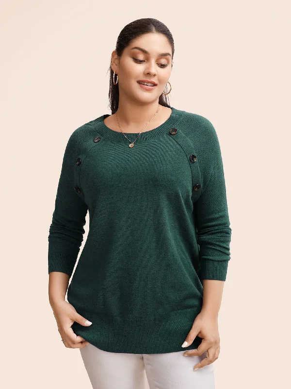 Women's Pullovers Sweater for Stylish Layers-Supersoft Essentials Button Detail Raglan Sleeve Pullover