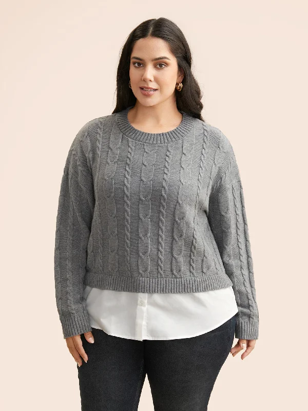 Women's Everyday Knit Pullover Sweater-Supersoft Essentials Cable Knit Patchwork Pullover Women's Everyday Knit Pullover Sweater-Supersoft Essentials Cable Knit Patchwork Pullover
