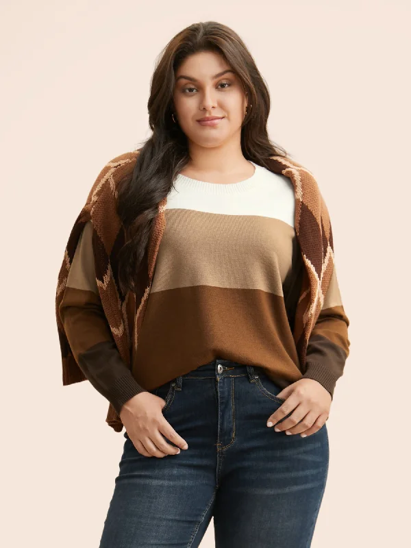 Women's Wool Knit Pullover Sweater with Long Sleeves-Supersoft Essentials Colorblock Contrast Drop Shoulder Pullover
