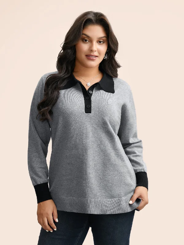 Women's Warm Cashmere Knit Pullover Sweater-Supersoft Essentials Contrast Polo Neck Button Up Pullover Women's Warm Cashmere Knit Pullover Sweater-Supersoft Essentials Contrast Polo Neck Button Up Pullover