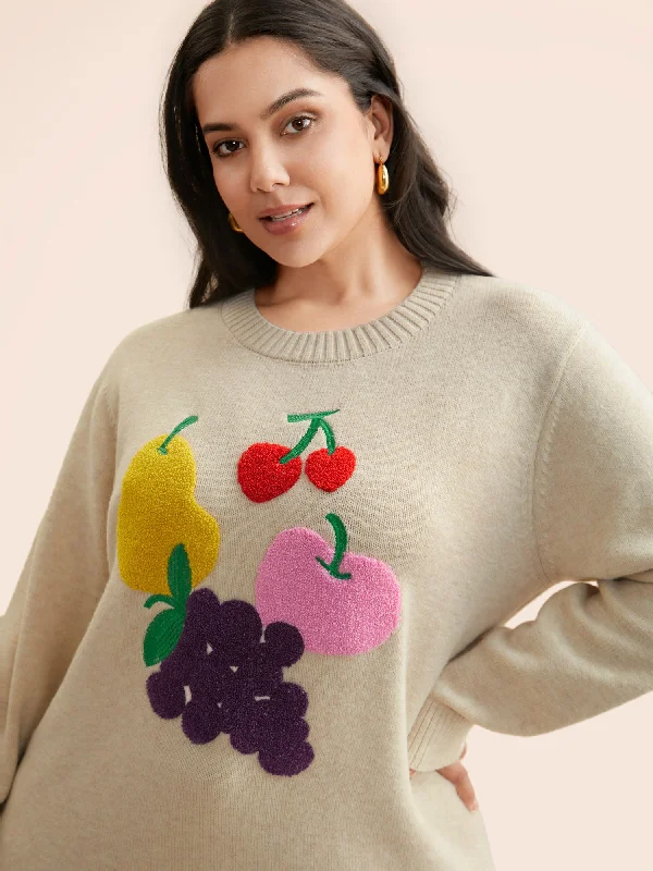 Women's Warm Wool Knit Pullover Sweater for Winter-Supersoft Essentials Crew Neck Fruit Embroidered Pullover Women's Warm Wool Knit Pullover Sweater for Winter-Supersoft Essentials Crew Neck Fruit Embroidered Pullover