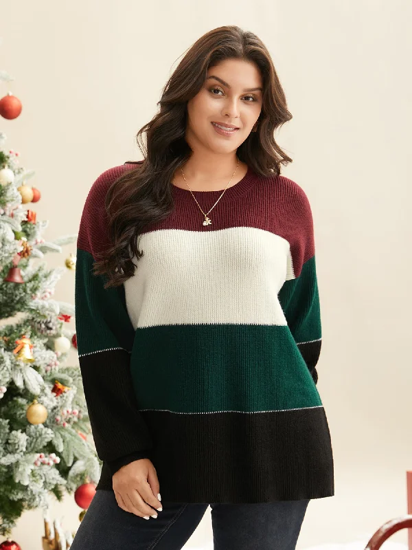 Women's Soft Wool Pullover Sweater-Supersoft Essentials Festive Color Block Straight Fit Pullover Women's Soft Wool Pullover Sweater-Supersoft Essentials Festive Color Block Straight Fit Pullover