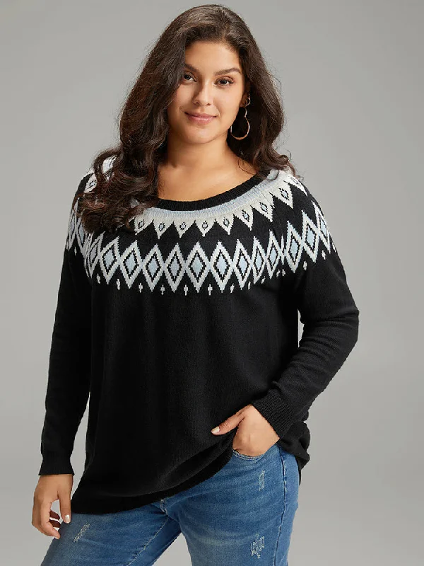 Women's Pullover Sweater for Weekend Wear-Supersoft Essentials Geo Contrast Raglan Sleeve Pullover Women's Pullover Sweater for Weekend Wear-Supersoft Essentials Geo Contrast Raglan Sleeve Pullover