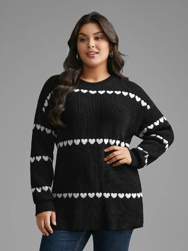 Women's Knitwear Pullovers Sweater for Layering-Supersoft Essentials Heart Jacquard Pullover Women's Knitwear Pullovers Sweater for Layering-Supersoft Essentials Heart Jacquard Pullover