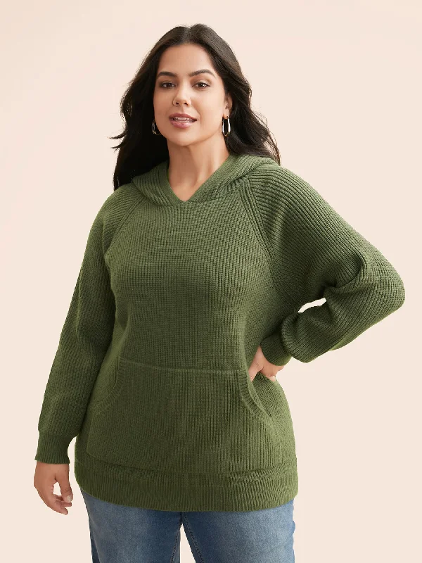 Women's Wool Blend Knit Pullover Sweater-Supersoft Essentials Plain Textured Hooded Pullover