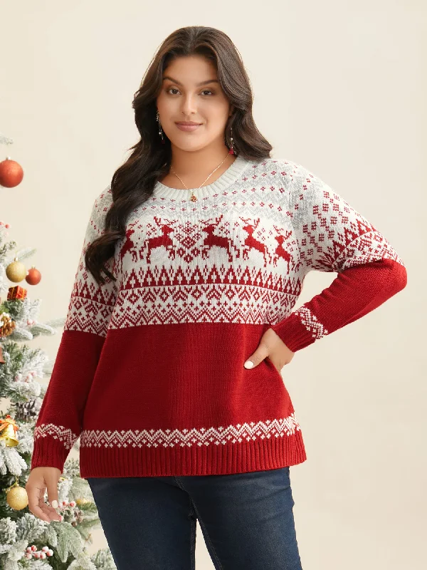 Women's Soft Merino Wool Pullovers Sweater-Supersoft Essentials Reindeer Print Round Neck Pullover Women's Soft Merino Wool Pullovers Sweater-Supersoft Essentials Reindeer Print Round Neck Pullover