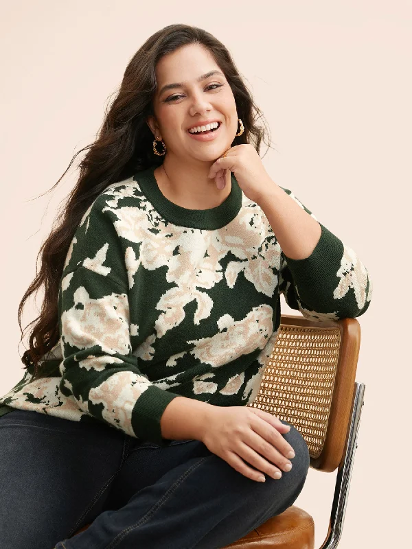 Women's Elegant Ribbed Knit Pullover Sweater-Supersoft Essentials Silhouette Floral Print Pullover Women's Elegant Ribbed Knit Pullover Sweater-Supersoft Essentials Silhouette Floral Print Pullover