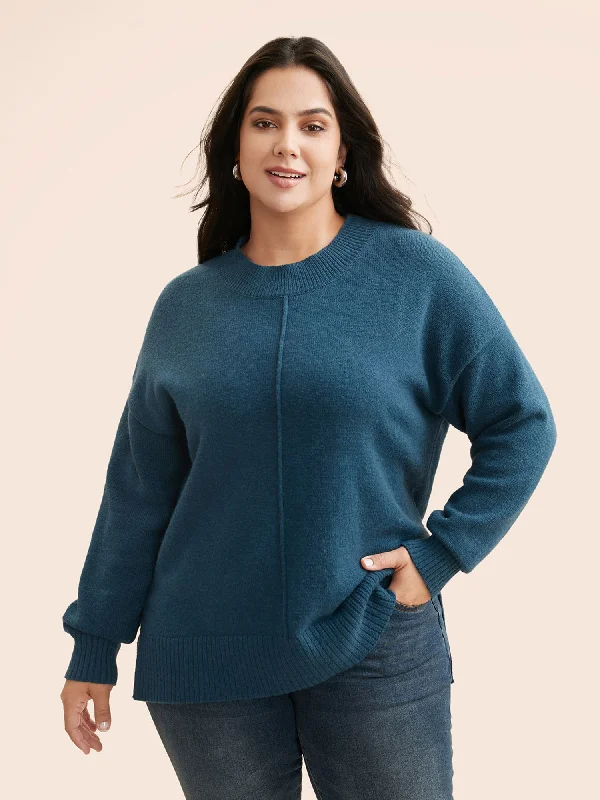 Women's Cashmere Blend Pullovers Sweater for Comfort-Supersoft Essentials Split Wool Pullover