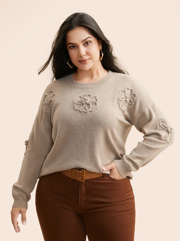 Women's Comfy Knit Wool Pullovers Sweater-Supersoft Essentials Stereo Flower Design Pullover Women's Comfy Knit Wool Pullovers Sweater-Supersoft Essentials Stereo Flower Design Pullover
